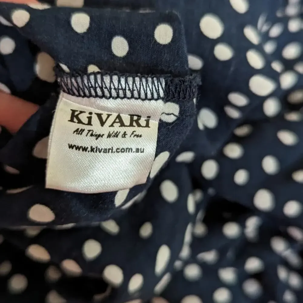 Kivari Mahala V-Neck Button Front Mini Dress Blue Polka Dot Bell Sleeves XS - Picture 8 of 9